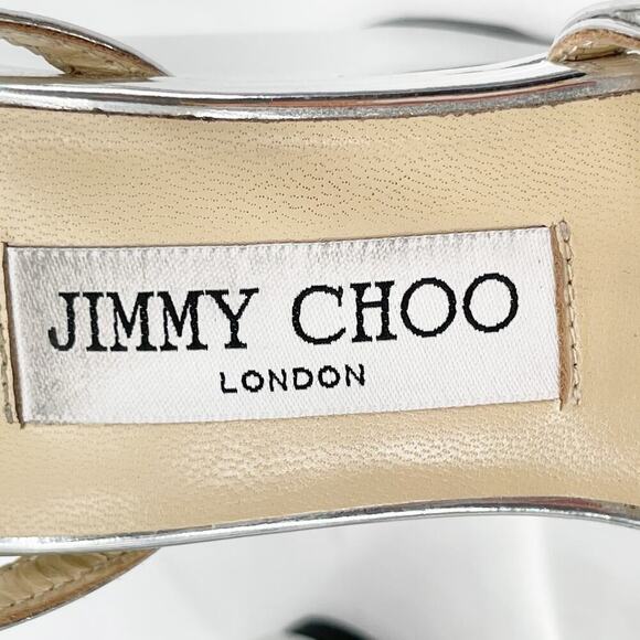 Jimmy Choo Silver Metallic Bing 120 Crystal Embellished Wedge Sandal size IT 37 - Picture 12 of 15